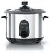 Arendo Cuiseur à riz, 1,5 litre, cuiseur vapeur, casserole de voyage avec fonction de maintien au chaud et accessoire de cuiseur vapeur, 500 W, insert de cuisson en acier inoxydable avec revêtement antiadhésif, couvercle en verre, argenté