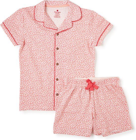Little Label - klassieke zomer pyjama - roze luipaard - bio katoen - 10Y/134-140