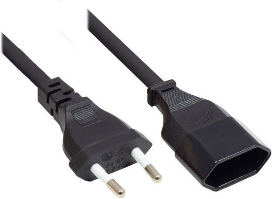 transmedia Niet-geaarde Euro stroom verlengkabel met rechte stekker - 2x 0,75mm / zwart - 3 meter