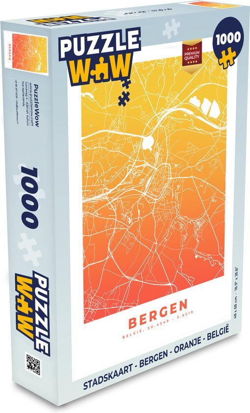 MuchoWow Puzzel Stadskaart - Bergen - Oranje - België - Legpuzzel - Puzzel 1000 stukjes volwassenen - Plattegrond