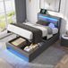 MODFU Gepolsterd bed 90x200 cm – USB (draadloos & bekabeld) – LED – Opbergruimte – PU grijs