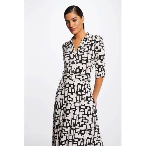 Morgan maxi dress with all over print and belt black/white