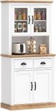 HOMCOM Keukenkast - MDF, gehard glas - 80 x 38 x 170 cm - Wit