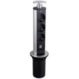 LEDmaxx inbouwstekkertoren 3x Schuko 1x dubbele USB, aluminium, 4000 W, zilver, 31,5 x 8.1 x 8.1 cm