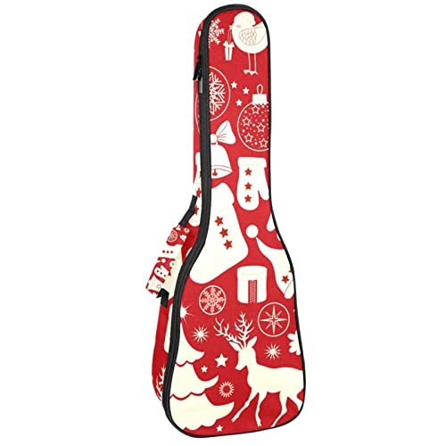 Mersov Tenor Ukulele Gigbag Waterdichte Ukelele Case Gewatteerde Rugzak, Geweldig voor Sopraan Concert (21/23/24") Rode Kerst Bell Sneeuwman Eland Sok