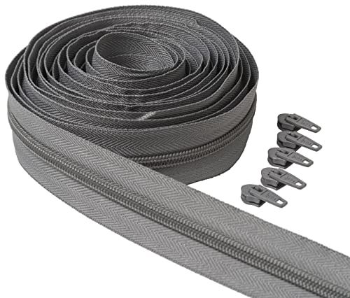 IPEA Doorlopende ritssluiting 5 meter + 25 metalen schuivers - grijs