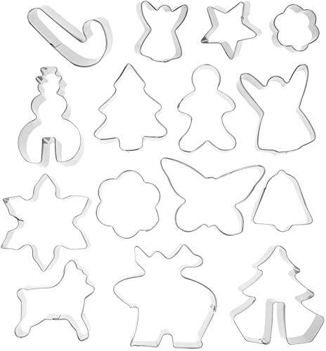 COM-FOUR COM-FOUR® 15x koekvormpjes van roestvrij staal - koekvormpjes met kerstmotieven - koekvormpjes voor kerst (15 stuks - Set 4)