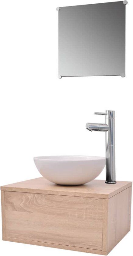 vidaXL Badkamermeubelset 4-delig met kraan en wasbak beige