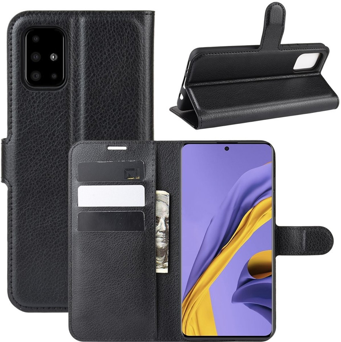 iCall Samsung Galaxy A51 Hoesje - Book Case Leer Wallet - Zwart