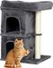 Arbre à chat - Arbre d'escalade pour chat - 66 cm de haut - 2 cachettes et une plateforme de couchage - Poteau griffoir en sisal avec jouet - Gris