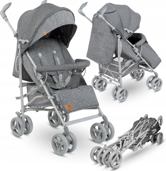 Lionelo -Irma - Luxe buggy met beenwarmer, klamboe en regenhoes - Grijs/Donker Grijs