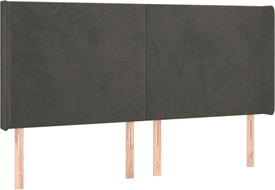 vidaXL Hoofdbord - met - randen - 163x16x118/128 - cm - fluweel - donkergrijs