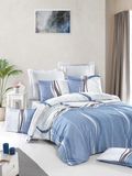 Nuit Des Rêves Luxe Satijnen Single XL Quilt Cover Set, 155 x 200 cm, 100% Katoen, 210 Thread Count, Machine Wasbaar, Wit/Blauw/Brown, Elegant Design