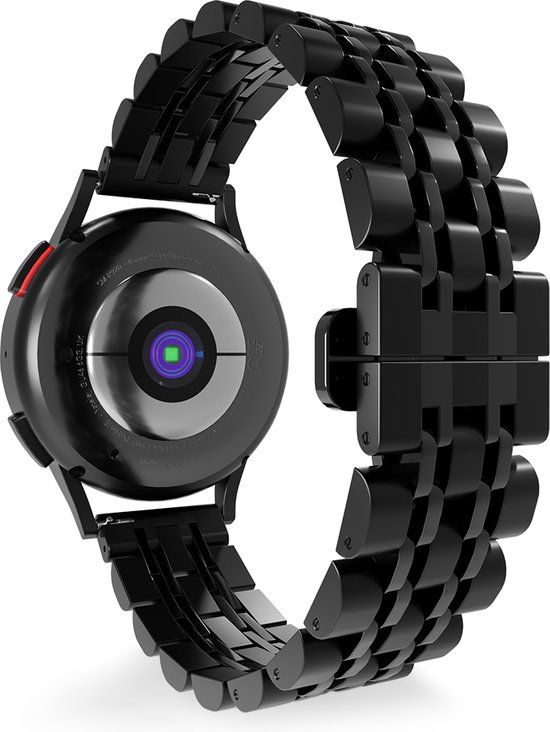 Strap-it Smartwatch bandje 20mm - Luxe duo stalen schakel horlogeband - Zwart