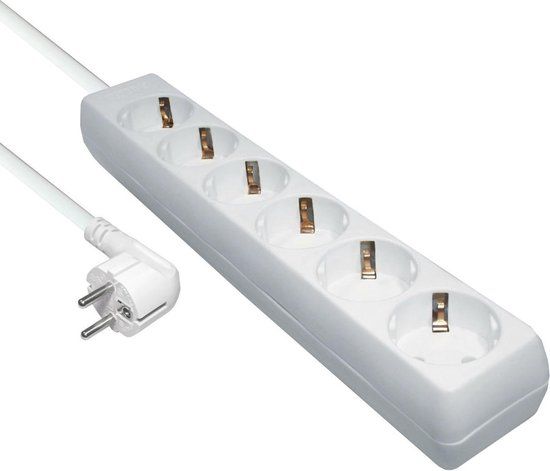 Transmedia 6-voudige stekkerdoos - wit - 10 meter