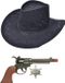 Rubies Carnaval verkleed hoed voor een cowboy - zwart - polyester - heren/dames - incl. pistool