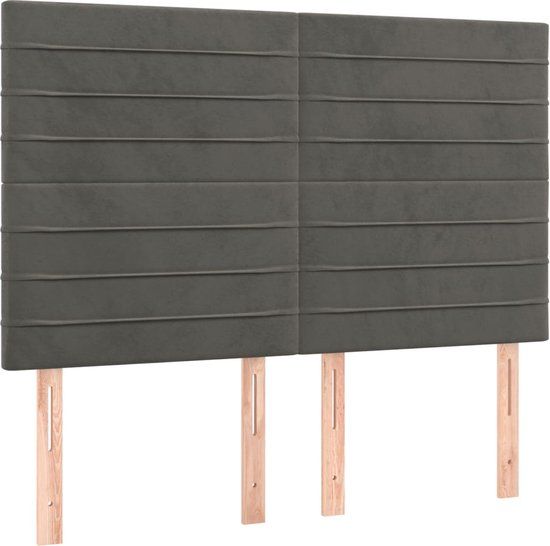 vidaXL Hoofdbord - donkergrijs - 144x5x118/128 cm - Fluweel