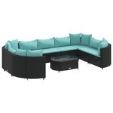 vidaXL 10-delige Loungeset met Kussens Poly Rattan Zwart