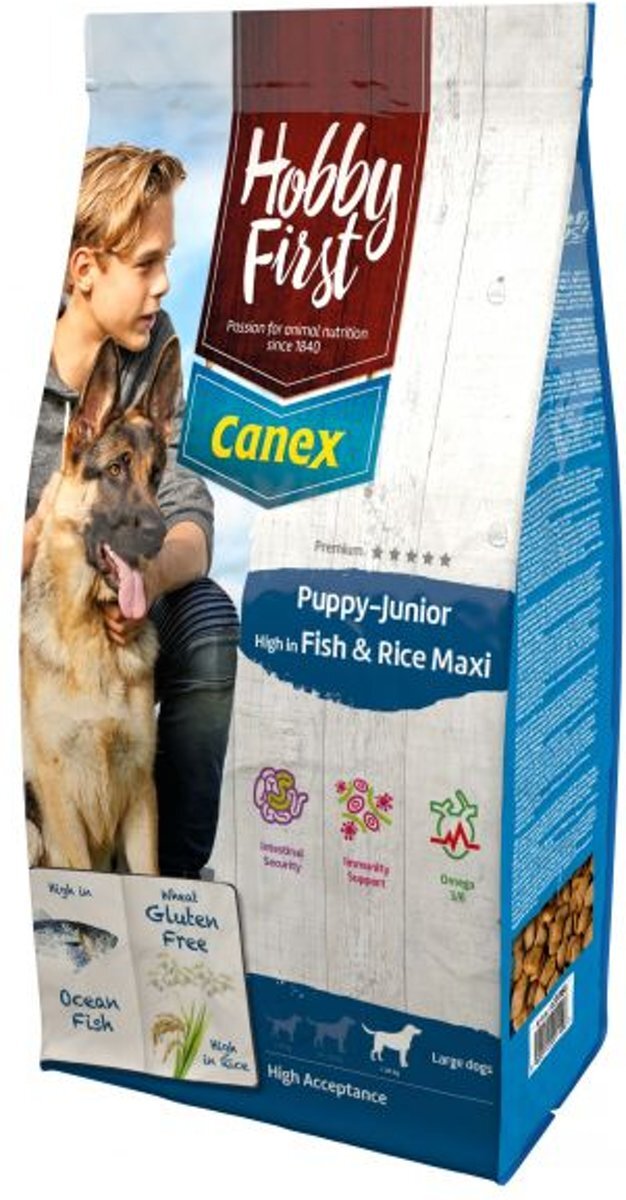 Hobbyfirst canex puppy/junior brocks rich in fish & rice maxi hondenvoer 12 kg