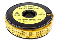 RS PRO Kabelmarkering, opsteekbaar, label: 1, zwart op geel, Ø 3 mm - 4,2 mm, 4 mm, 1000 stuks, verpakking van 1000 stuks