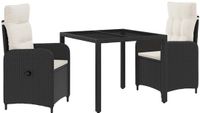vidaXL Buiten Eettafel Set 3-delig Zwart en Crèmewit Polyrotan