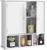 Vevor Armoire murale de salle de bain Armoire à pharmacie avec 2 portes et étagères réglables, Armoire de rangement au-dessus des toilettes pour montage mural, Armoire suspendue avec 3 compartiments ouverts pour cuisine, toilettes