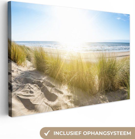 OneMillionCanvasses Canvas schilderij 180x120 cm - Strand - Duin - Zon - Zee - Zomer - Muurdecoratie