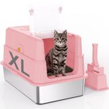 Merkloos Omgoods - XL Kattenbak met 180° Vouwdeksel van Roestvrij Staal
