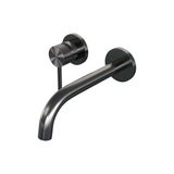 Brauer Gunmetal Carving Inbouw Wastafelmengkraan met Gebogen Uitloop en Rozetten Model A2 Gunmetal Geborsteld PVD