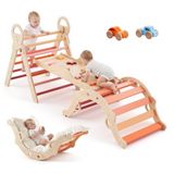 VEVOR Pikler Klimdriehoekset, 9-in-1, kleur oranje, voor kleine kinderen, maximale belastbaarheid 68 kg, met 2 auto's, driehoekige boog en helling, Montessori-set, opvouwbaar, voor sportschool