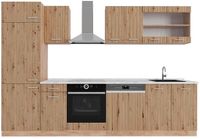Vicco R-Line Complete keukeneenheid – 300 cm, WB Marmer Artisanaal eiken/Goudkraft eiken