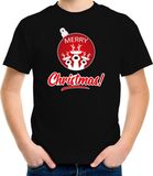 Bellatio Decorations Shoppartners Bv Kersttrui t-shirt - voor kinderen - Rendier bal - Merry Christmas - zwart - kerst diner kleding 164/176