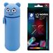 MARKY potloodetui in emoji design in blauw, zachte en slijtvaste silicone, incl. 12 STAEDTLER kleurpotloden NORIX 186, unieke vorm, gemaakt uit gerecycleerd hout