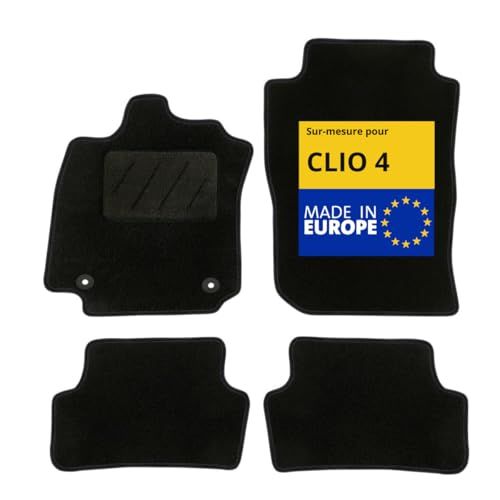 DBS - Automatten - op maat gemaakt voor Clio 4 (2012-2019) - met bevestigingsclips - antislip vloermatten voor auto - 4 stuks, zwart