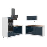 Vicco Cuisine "Fame-Line", Bleu foncé brillant/Blanc, 340cm | 7 Modules · Pieds réglables en hauteur · Plan de travail incl. · Façades en MDF · Softclose · Poignées en métal