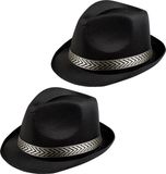 Boland Verkleed hoedje Funky gleufhoed met band - 2x - zwart - volwassenen