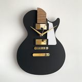 goodtime Gitaarklok, zwart & goud, modern, stille klok, 28 x 38 cm, acryl, eiken, muziekthema, kwartmechanisme, uniek muzikaal cadeau voor mannen en vrouwen, wandhouder
