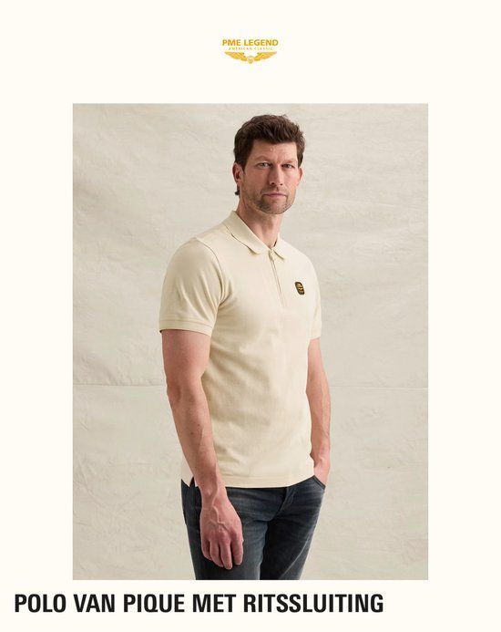 PME Legend Polo PIQUE MET RITSSLUITING BONE WHITE