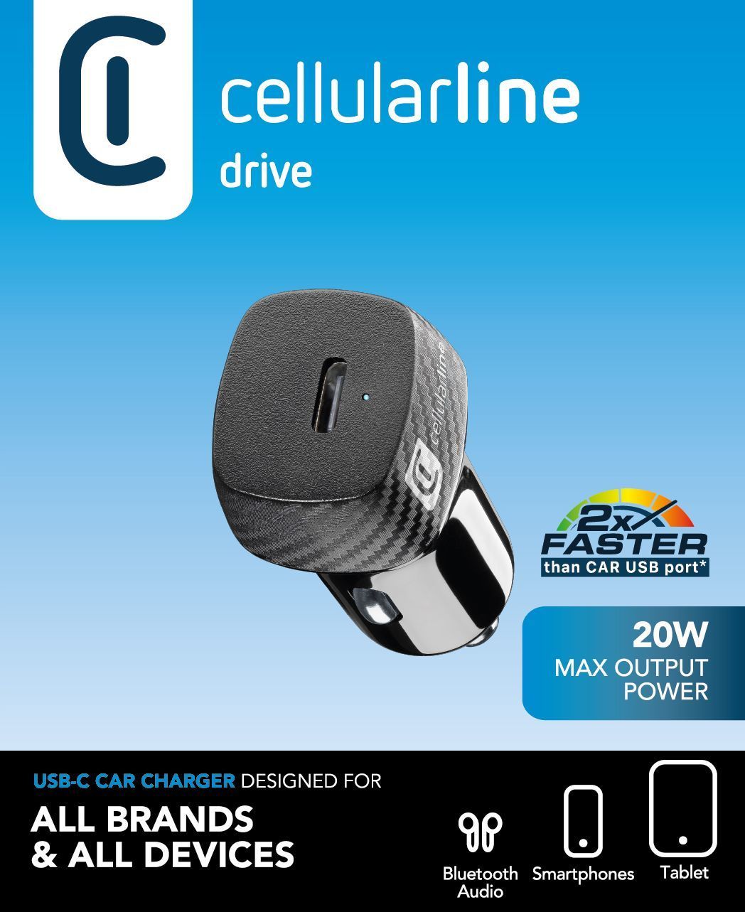 Cellularline USB-C 20W Car Charger - Black