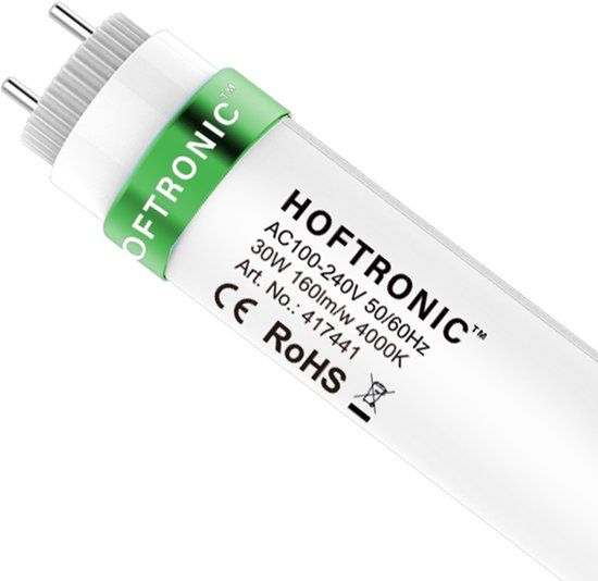 HOFTRONIC LED TL armatuur 150cm dubbel - T8 (G13) - 60 Watt 9600 lumen (160lm/W) - 4000K neutraal wit (840) - Flikkervrij - IP20 Stofdicht