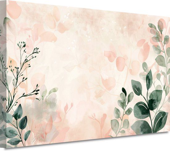 Merkloos / Sans marque Canvas Schilderij - Bloemen - 60x40 cm - Modern - Roze/Groen/Wit/Beige/Sepia