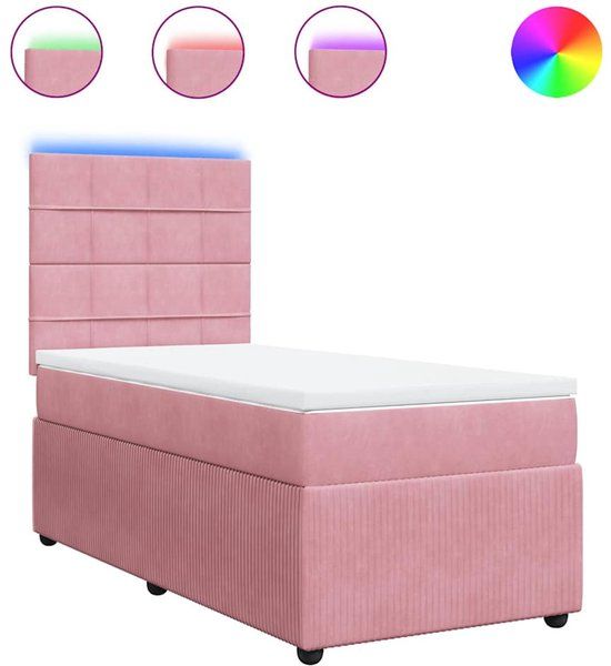 vidaXL Boxspring met matras fluweel roze 90x200 cm