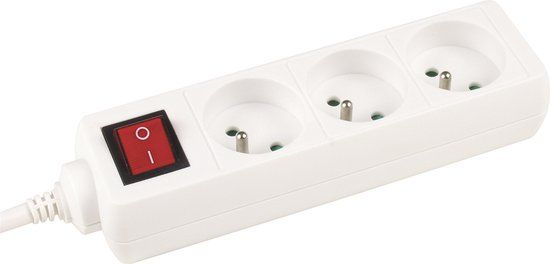 Perel Stekkerdoos met schakelaar - 3 stopcontacten - 1.5m kabel - Wit