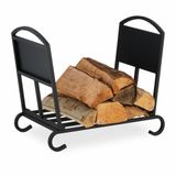 Relaxdays Houtmand Haardhout - Inklapbaar - Staal - 44 x 52 x 31 cm - Zwart
