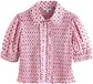 Next - Dames - Gesmokte top met kraag en korte mouwen - Roze