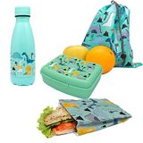 Nerthus FIH 1038 Roestvrijstalen Dubbelwandige Fles Set Lunchbox Sandwichtas en Rugzak Kinderen Dinosaurussen School