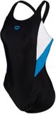 Arena Eén-delig badpak met V-hals voor dames Panel - Zwart/Turquoise/Wit - Maat 40