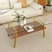 MODENUIT Table basse - Rectangulaire avec verre trempé - Pour salon - MDF et métal doré - 98x58x42,5 cm