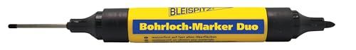 Bleispitz Boorgatmarker Duo (zwart, 2-in-1 met roestvrijstalen boorgatpunt 25 mm en ronde punt 1,5-3 mm, geurarme inkt voor hout, metaal, kunststof, glas, rubber, karton, speciale marker) 1737