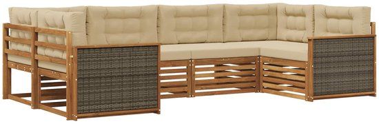 vidaXL - Buiten - bank - set - 6 - st - Natuurlijk - en - Beige - Massief - Acacia - Hout